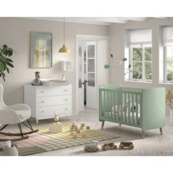 Babyzimmer-Set Billy - Babybett, Kommode & Wickeltisch - Grün/Weiß
