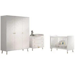 Kinder Vipack Babyzimmer-Set Billy - Dreitüriger Kleiderschrank, Kommode, Wickeltisch und Babybett - MDF/