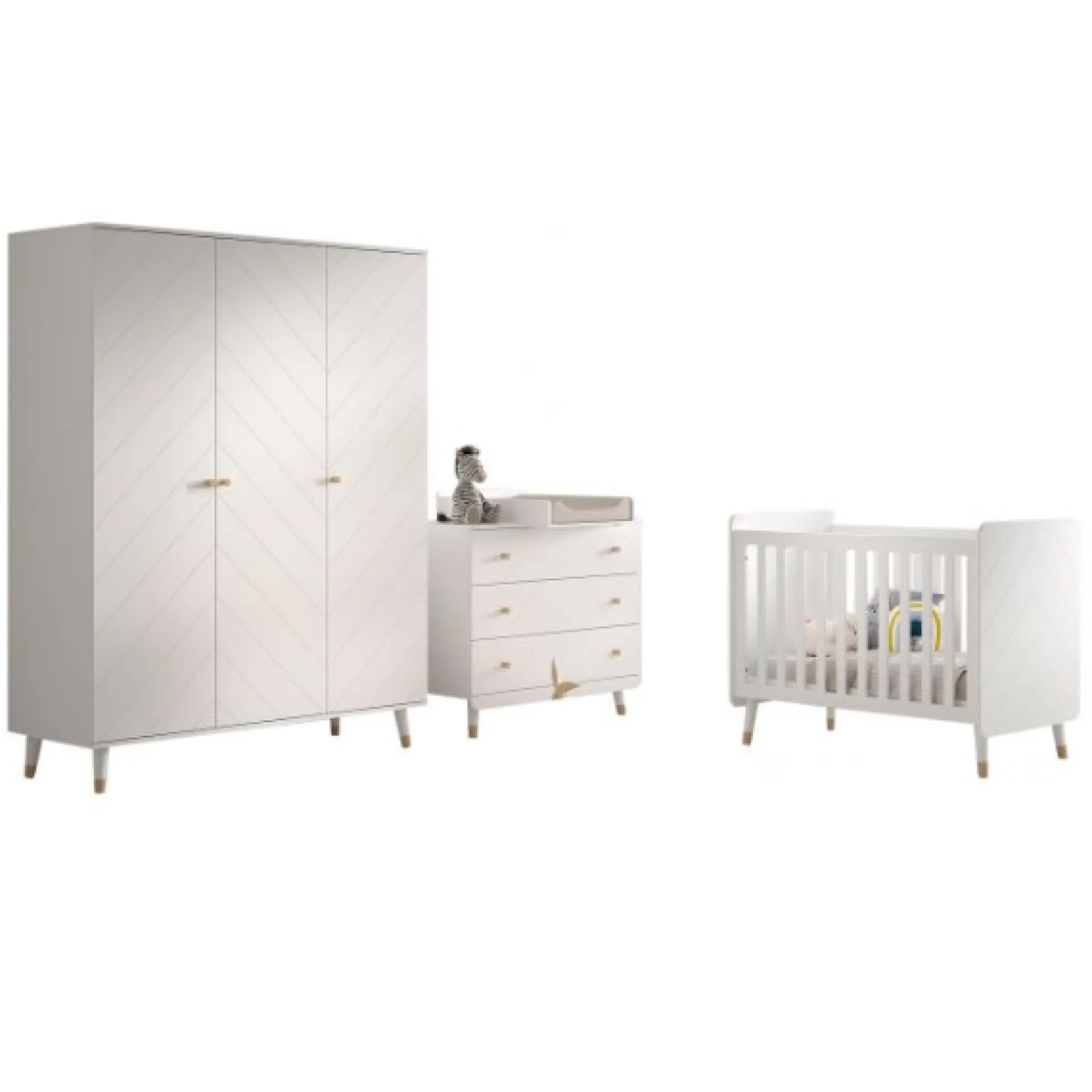 Kinder Vipack Babyzimmer-Set Billy - Dreitüriger Kleiderschrank, Kommode, Wickeltisch und Babybett - MDF/