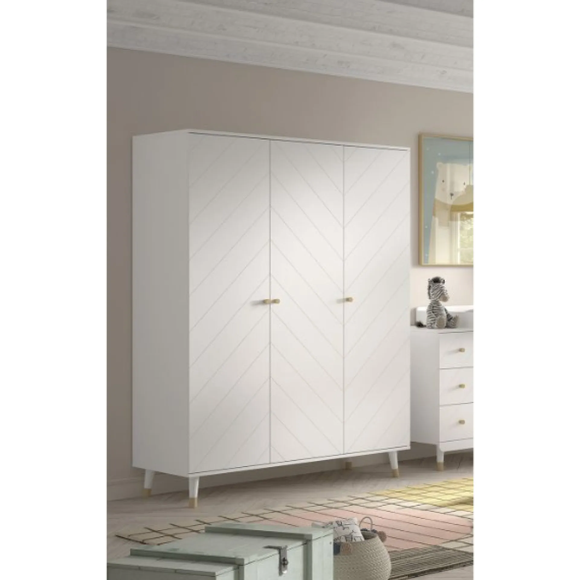 Kinder Vipack Babyzimmer-Set Billy - Dreitüriger Kleiderschrank, Kommode, Wickeltisch und Babybett - MDF/
