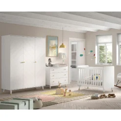 Kinder Vipack Babyzimmer-Set Billy - Dreitüriger Kleiderschrank, Kommode, Wickeltisch und Babybett - MDF/