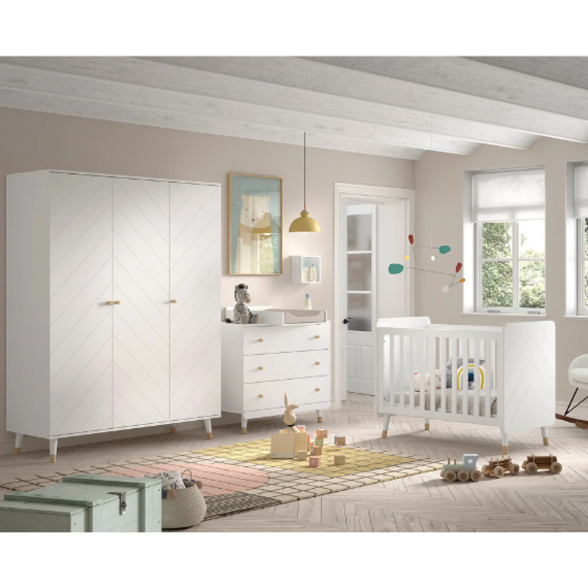 Kinder Vipack Babyzimmer-Set Billy - Dreitüriger Kleiderschrank, Kommode, Wickeltisch und Babybett - MDF/