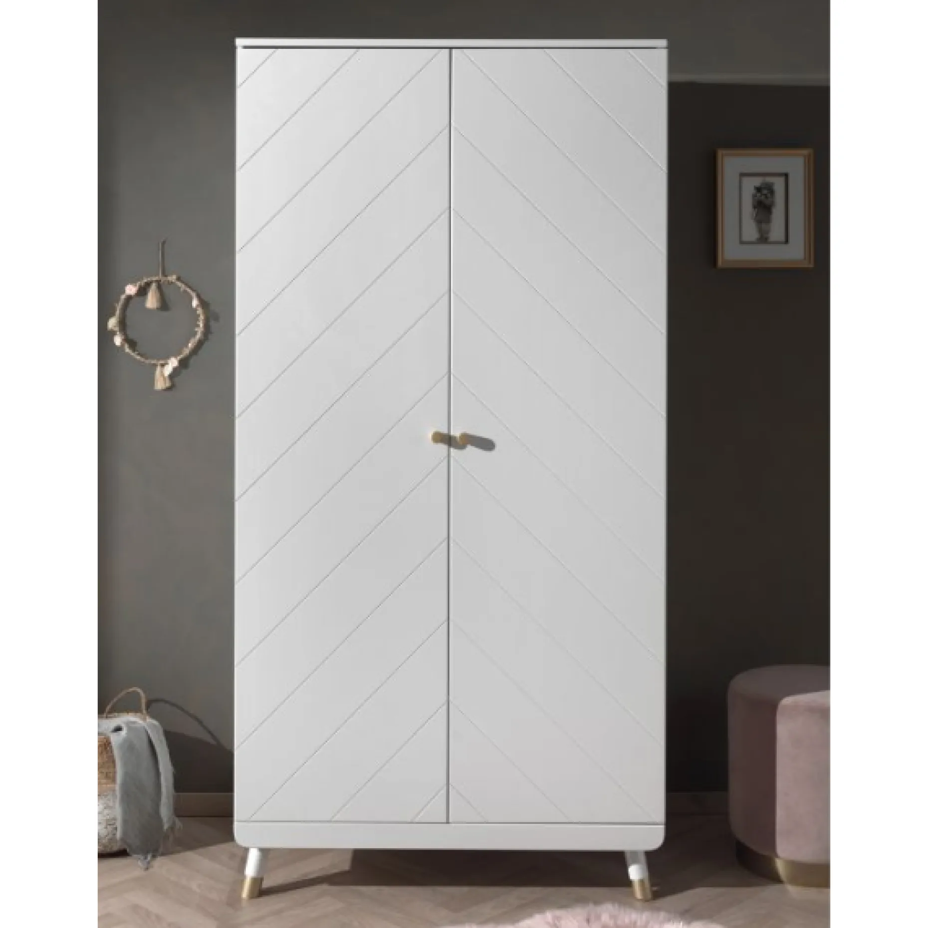 Babyzimmer-Set Billy - Zweitüriger Kleiderschrank, Kommode, Wickeltisch & Babybett - Grün/Weiß