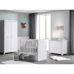 Babyzimmer-Set Erik - Zweitüriger Kleiderschrank, Kommode, Wickeltisch & Babybett - MDF/Weiß