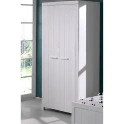 Babyzimmer-Set Erik - Zweitüriger Kleiderschrank, Kommode, Wickeltisch & Babybett - MDF/Weiß