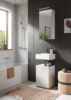 Badezimmerkombination Vira Xonox - Melamin Glashochglanz - 38x190x34 cm - Weiß