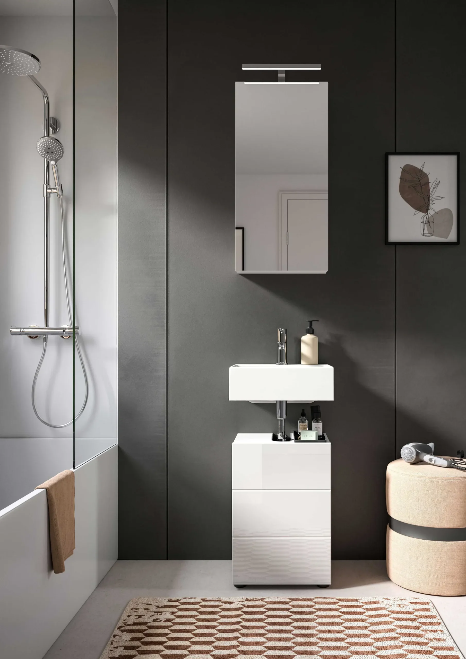 Badezimmerkombination Vira Xonox - Melamin Glashochglanz - 38x190x34 cm - Weiß