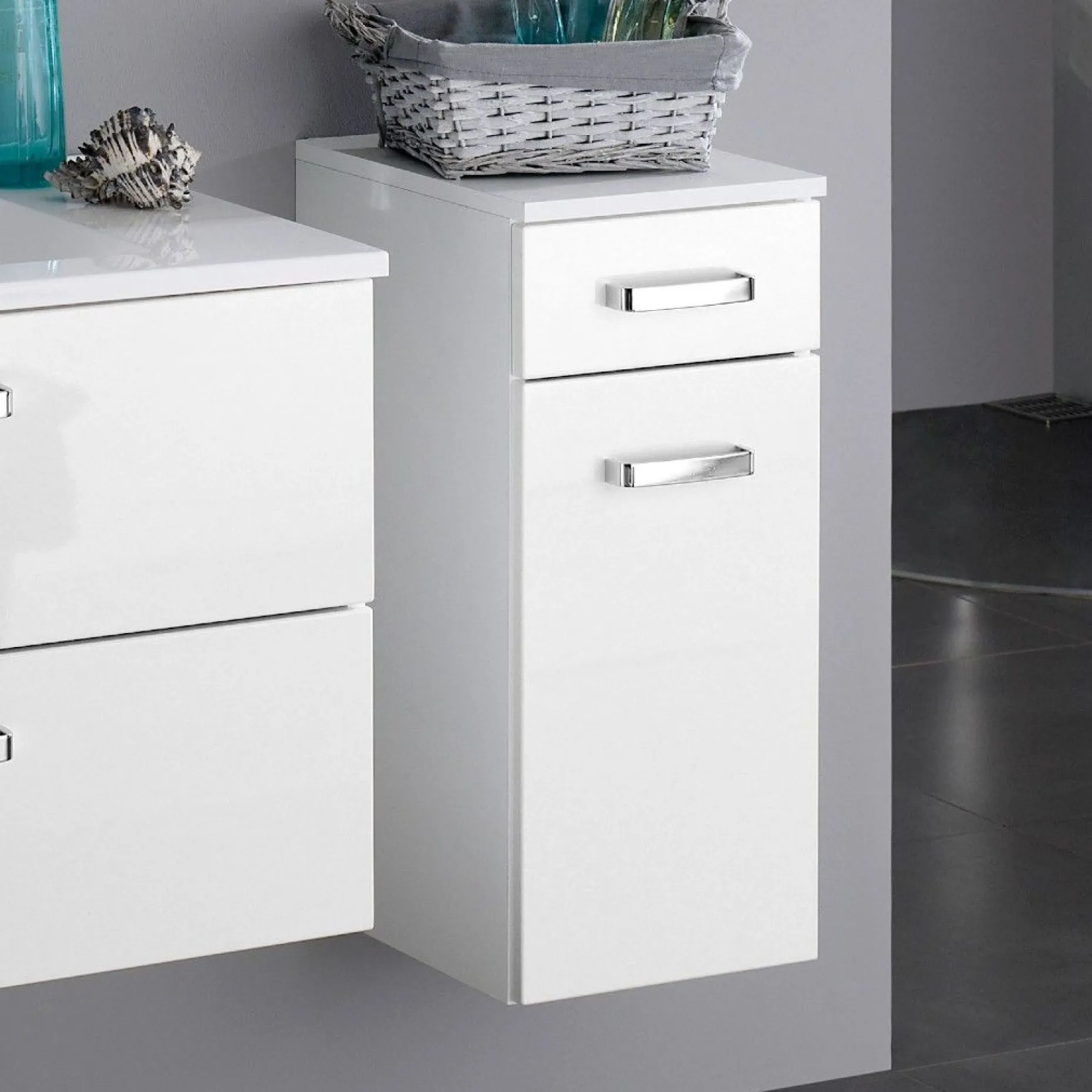Badezimmerschrank Bobbi 30cm 1 Schublade und 1 Tür - weiß