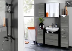 Badezimmerschrank Bobbi 30cm 1 Schublade und 1 Tür - graphit/graue Eiche