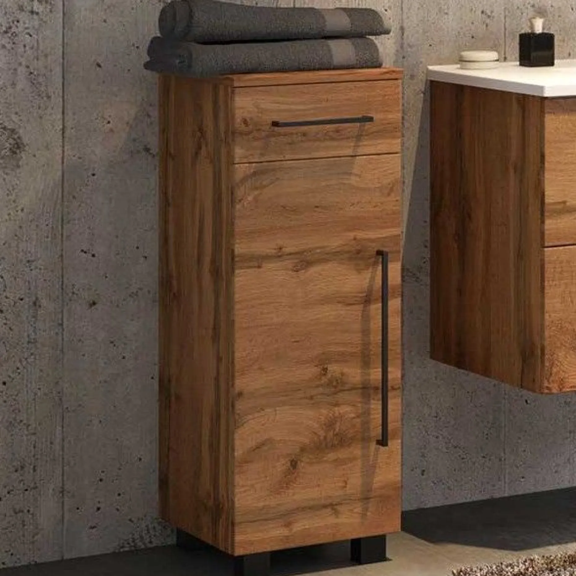 Badezimmerschrank Dusan 30 cm mit 1 Tür und 1 Schublade - wotan Eiche Dekor