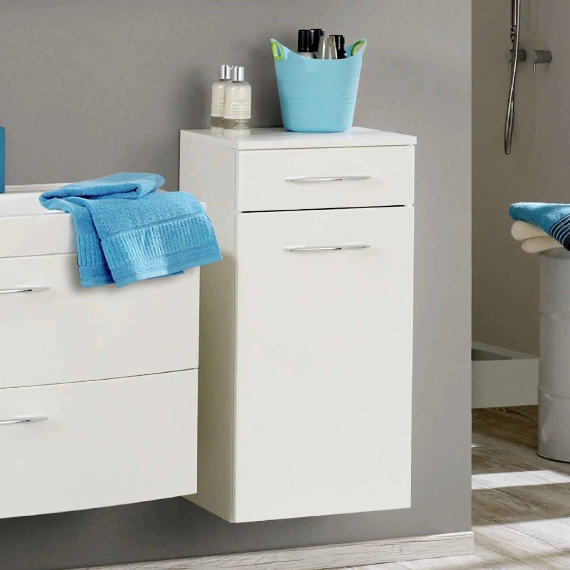 Badezimmerschrank Florent 40cm 1 Tür und 1 Schublade - weiß