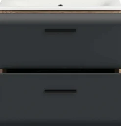 Badezimmerschrank Ice Xonox - mit Keramikwaschbecken - 60x55x46 cm - Mattschwarz & Nox Oak