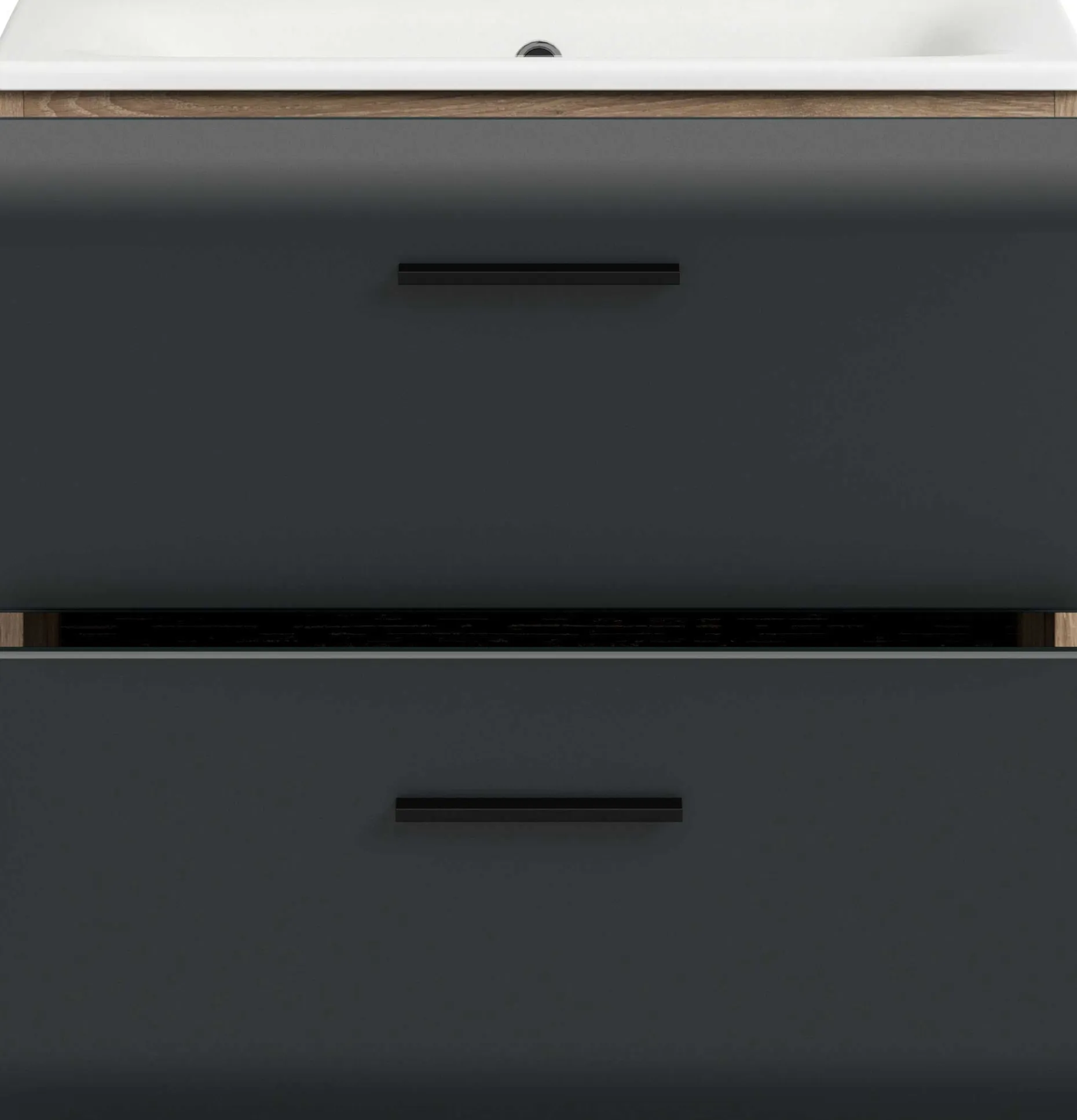 Badezimmerschrank Ice Xonox - mit Keramikwaschbecken - 60x55x46 cm - Mattschwarz & Nox Oak