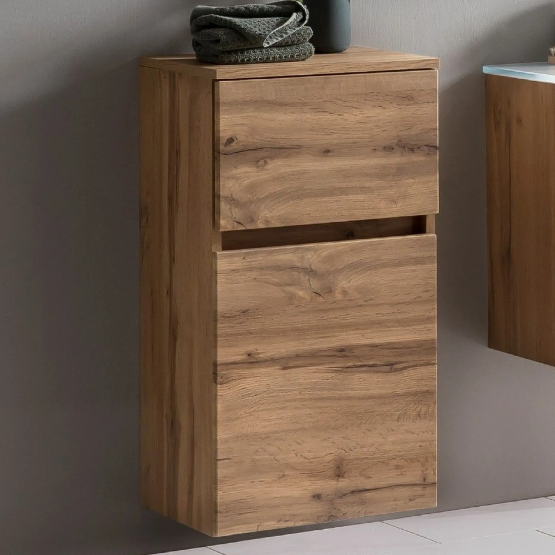 Badezimmerschrank Kornel 40cm 1 Tür und 1 Schublade - Eiche