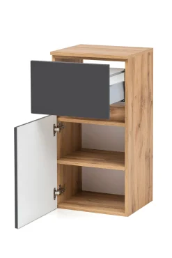 Badezimmerschrank Kornel/Luna 40cm 1 Tür und 1 Schublade - Eiche/mattgrau