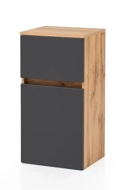 Badezimmerschrank Kornel/Luna 40cm 1 Tür und 1 Schublade - Eiche/mattgrau