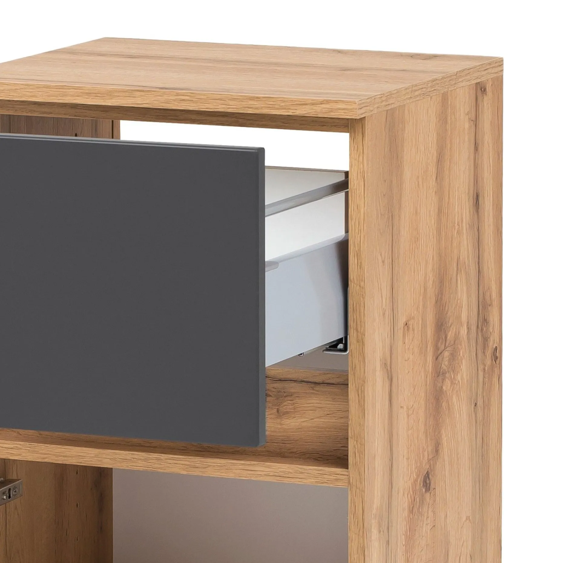 Badezimmerschrank Kornel/Luna 40cm 1 Tür und 1 Schublade - Eiche/mattgrau