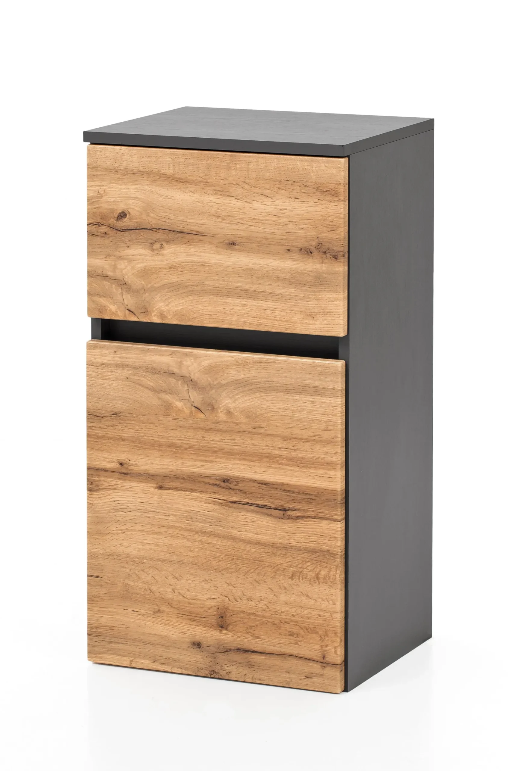 Badezimmerschrank Kornel/Luna 40cm 1 Tür und 1 Schublade - Graphitgrau/Eiche