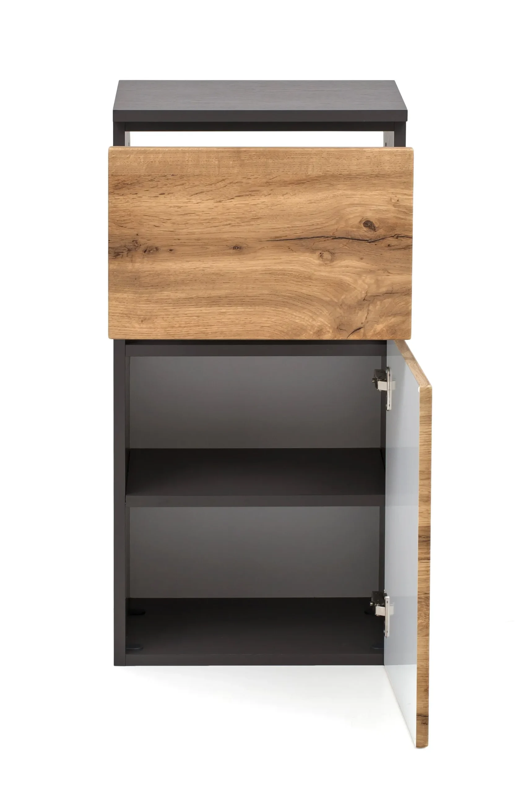 Badezimmerschrank Kornel/Luna 40cm 1 Tür und 1 Schublade - Graphitgrau/Eiche