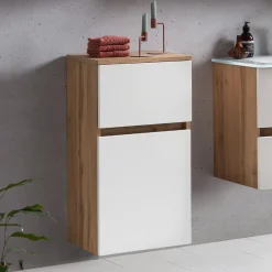Badezimmerschrank Kornel/Luna 40cm 1 Tür und 1 Schublade - Eiche/mattweiß