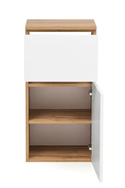 Badezimmerschrank Kornel/Luna 40cm 1 Tür und 1 Schublade - Eiche/mattweiß