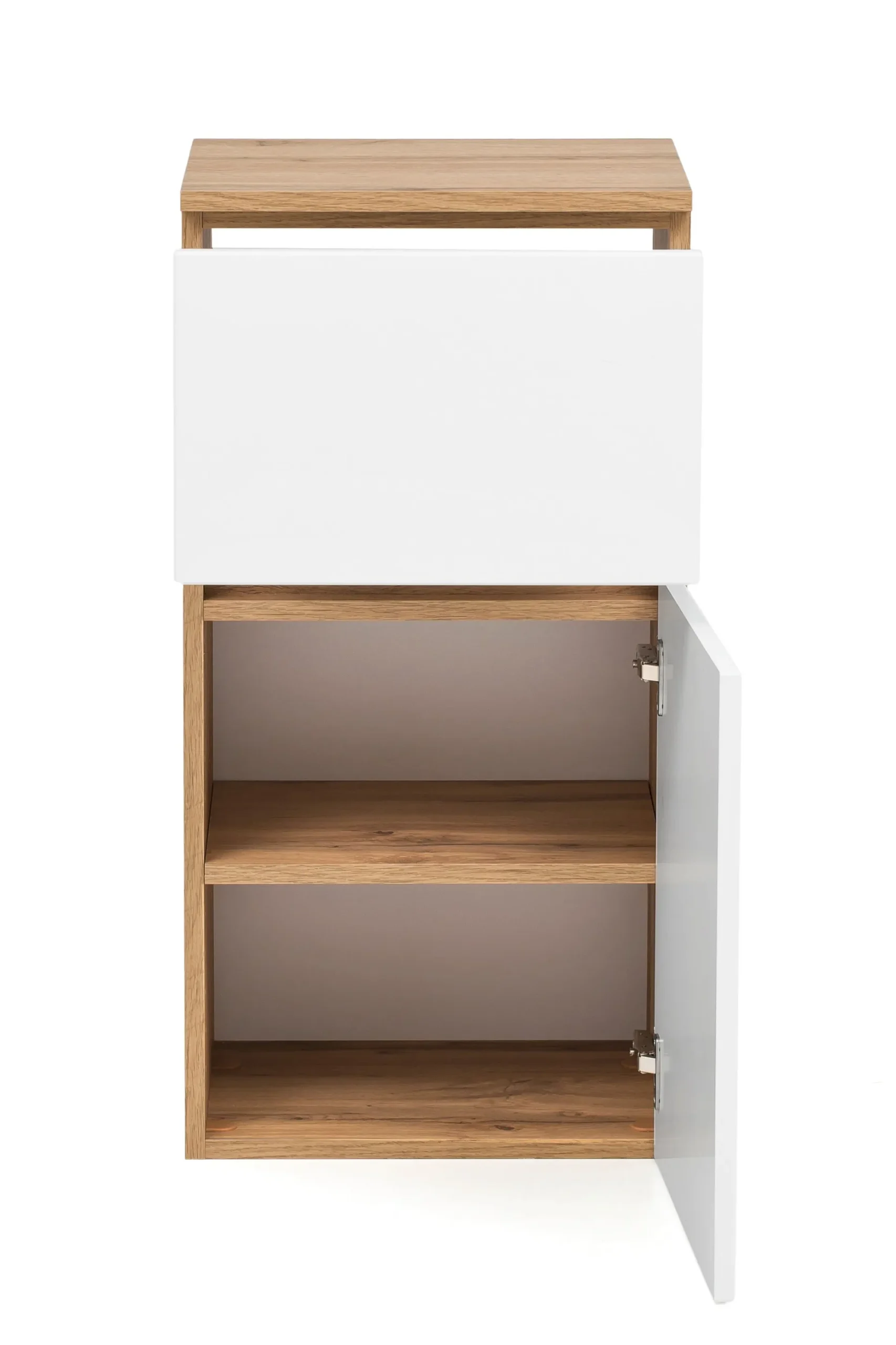 Badezimmerschrank Kornel/Luna 40cm 1 Tür und 1 Schublade - Eiche/mattweiß