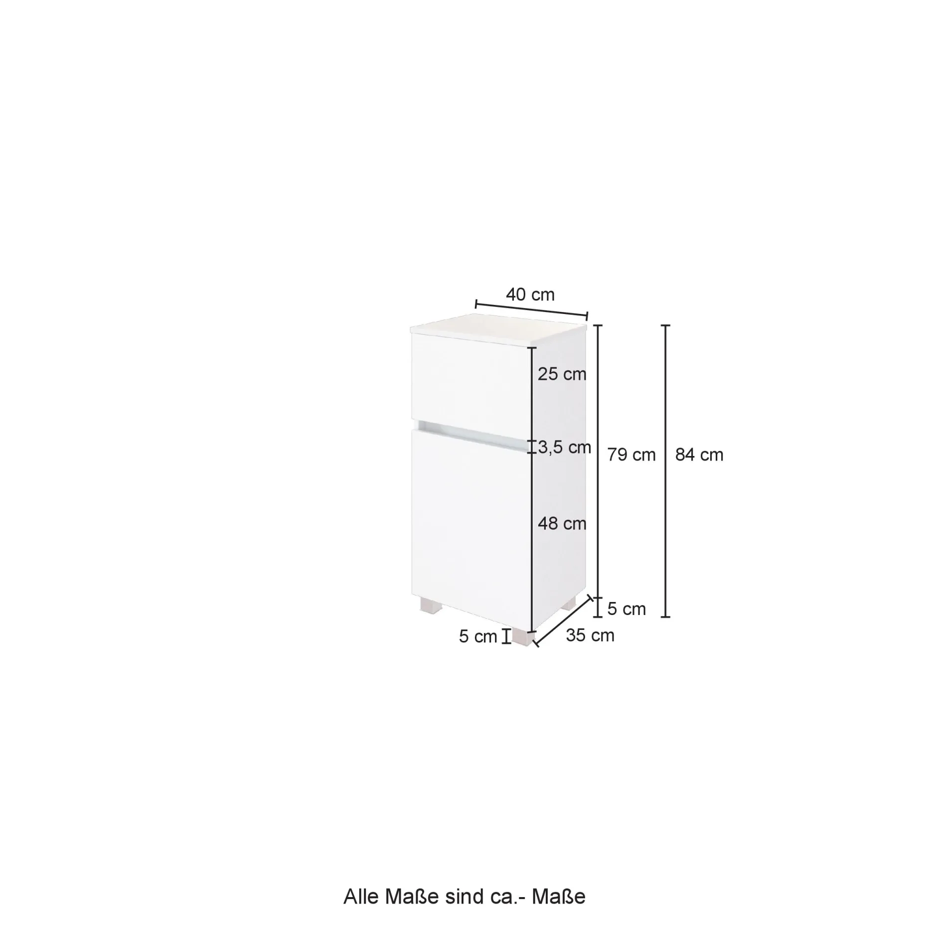 Badezimmerschrank Kornel/Luna 40cm 1 Tür und 1 Schublade - Eiche/mattweiß
