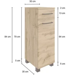 Badezimmerschrank Malvo 30cm 1 Tür und 1 Schublade - Eiche/schwarz