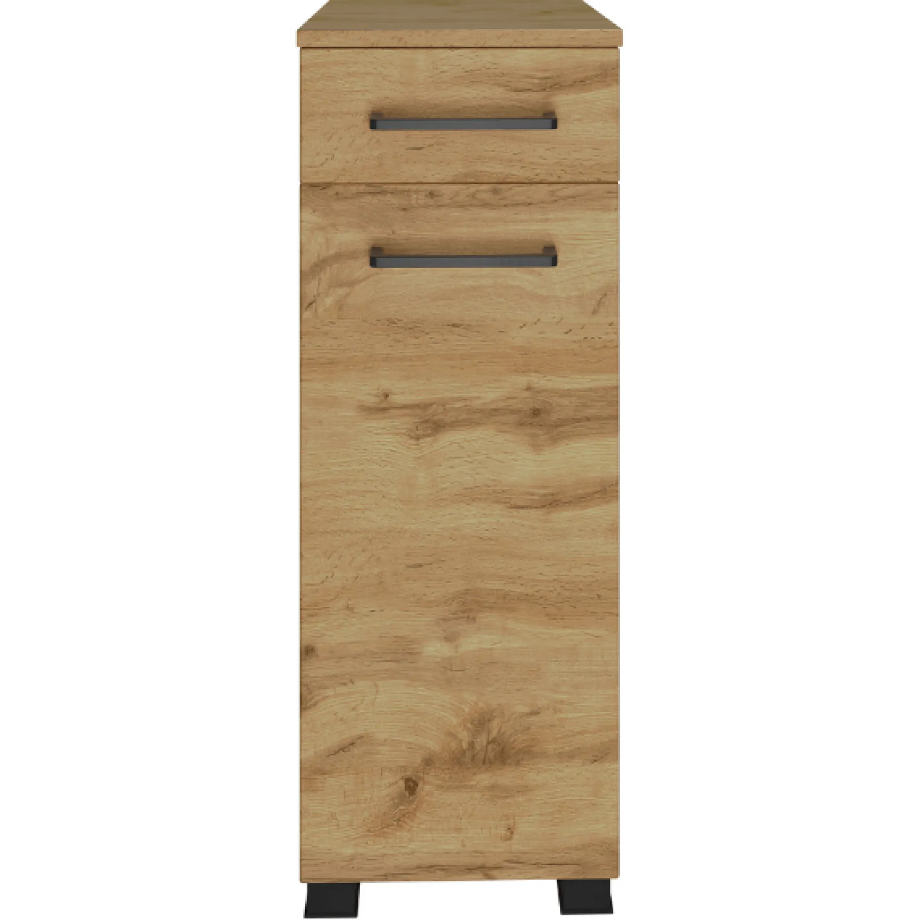 Badezimmerschrank Malvo 30cm 1 Tür und 1 Schublade - Eiche/schwarz