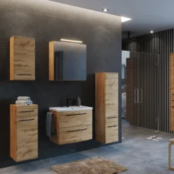 Badezimmerschrank Malvo 30cm 1 Tür und 1 Schublade - Eiche/schwarz