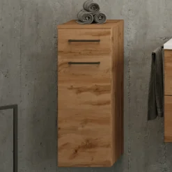 Badezimmerschrank Malvo 30cm 1 Tür und 1 Schublade - Eiche/schwarz