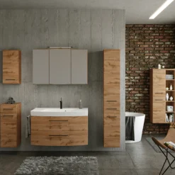 Badezimmerschrank Malvo 30cm 1 Tür und 1 Schublade - Eiche/schwarz