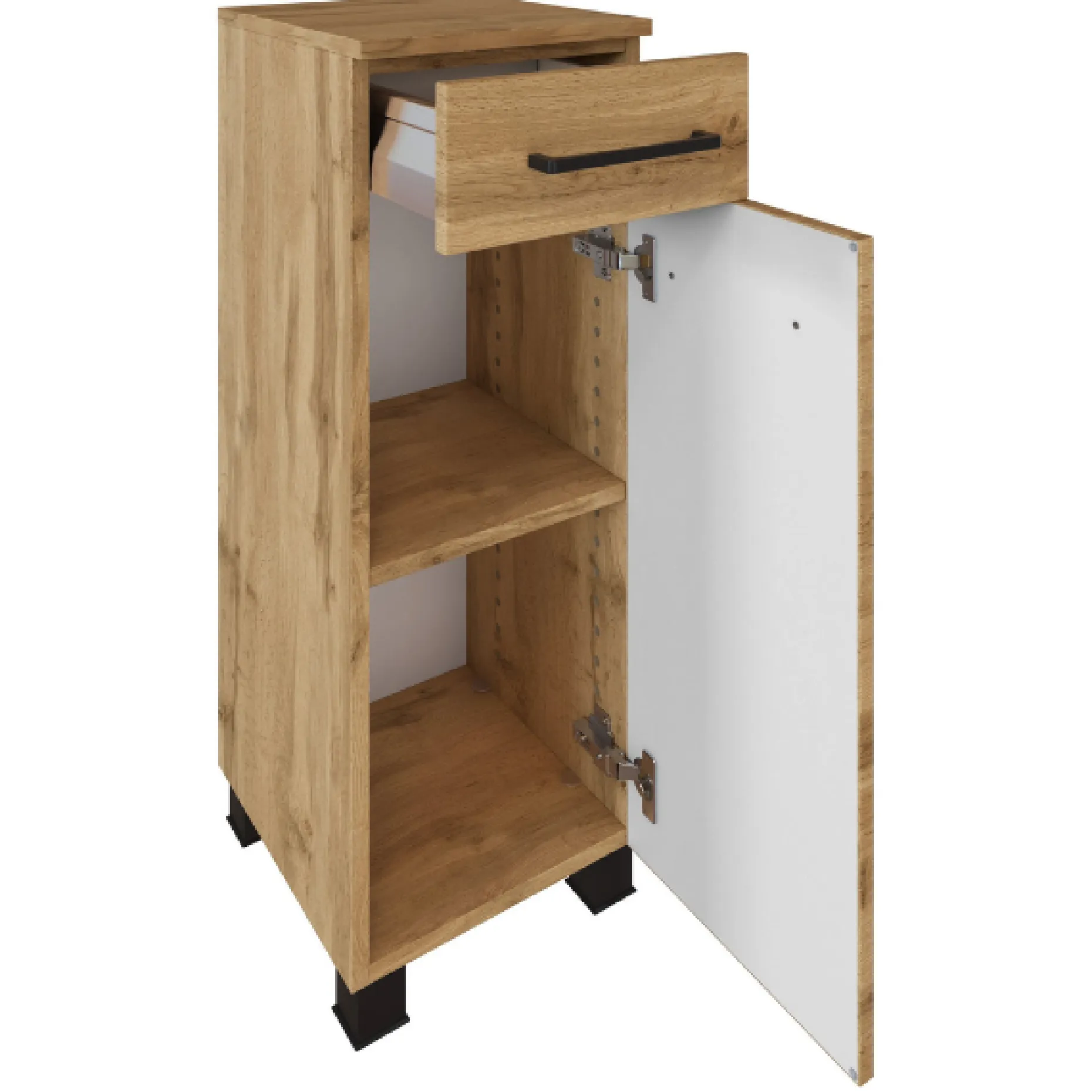 Badezimmerschrank Malvo 30cm 1 Tür und 1 Schublade - Eiche/schwarz
