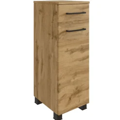 Badezimmerschrank Malvo 30cm 1 Tür und 1 Schublade - Eiche/schwarz