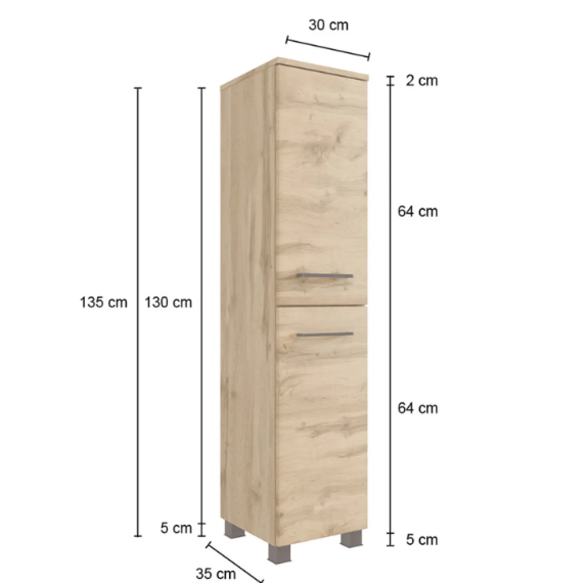 Badezimmerschrank Malvo 30cm 2 Türen - Eiche/schwarz