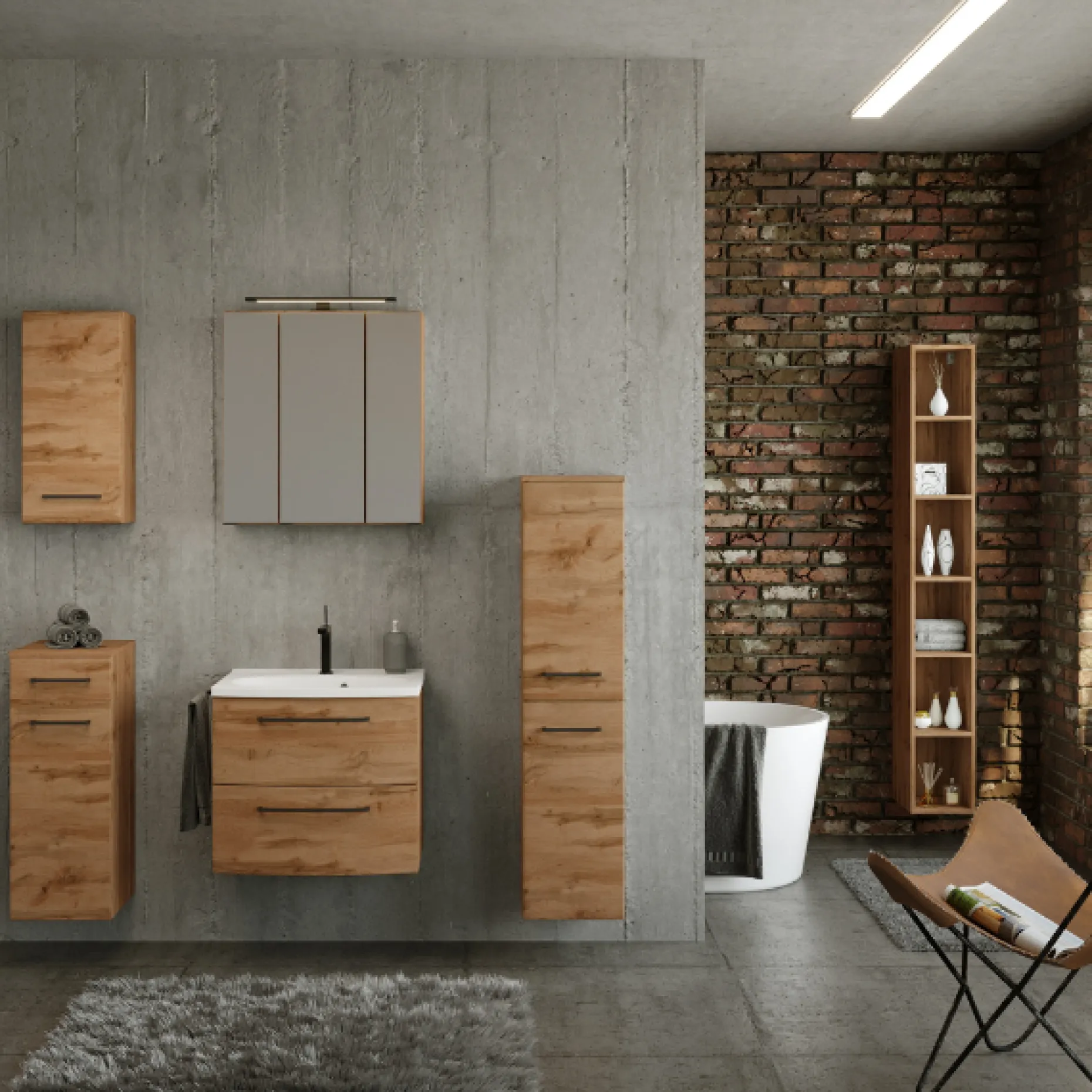 Badezimmerschrank Malvo 30cm 2 Türen - Eiche/schwarz