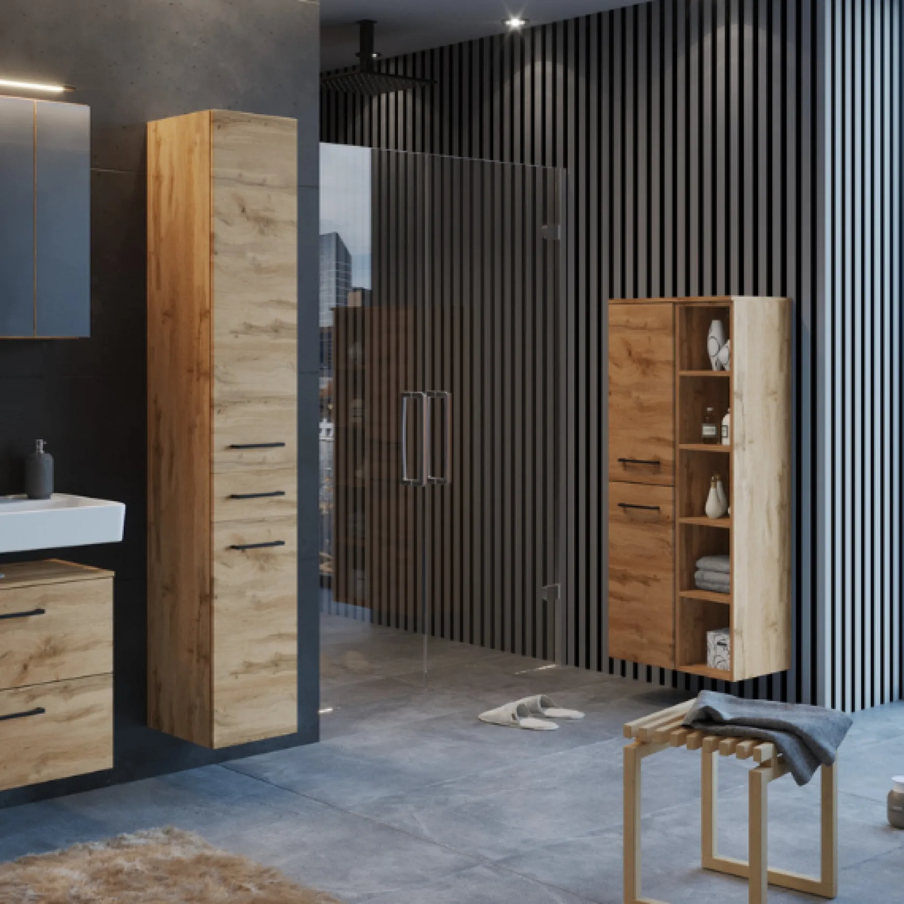Badezimmerschrank Malvo 55cm 2 Türen - Eiche
