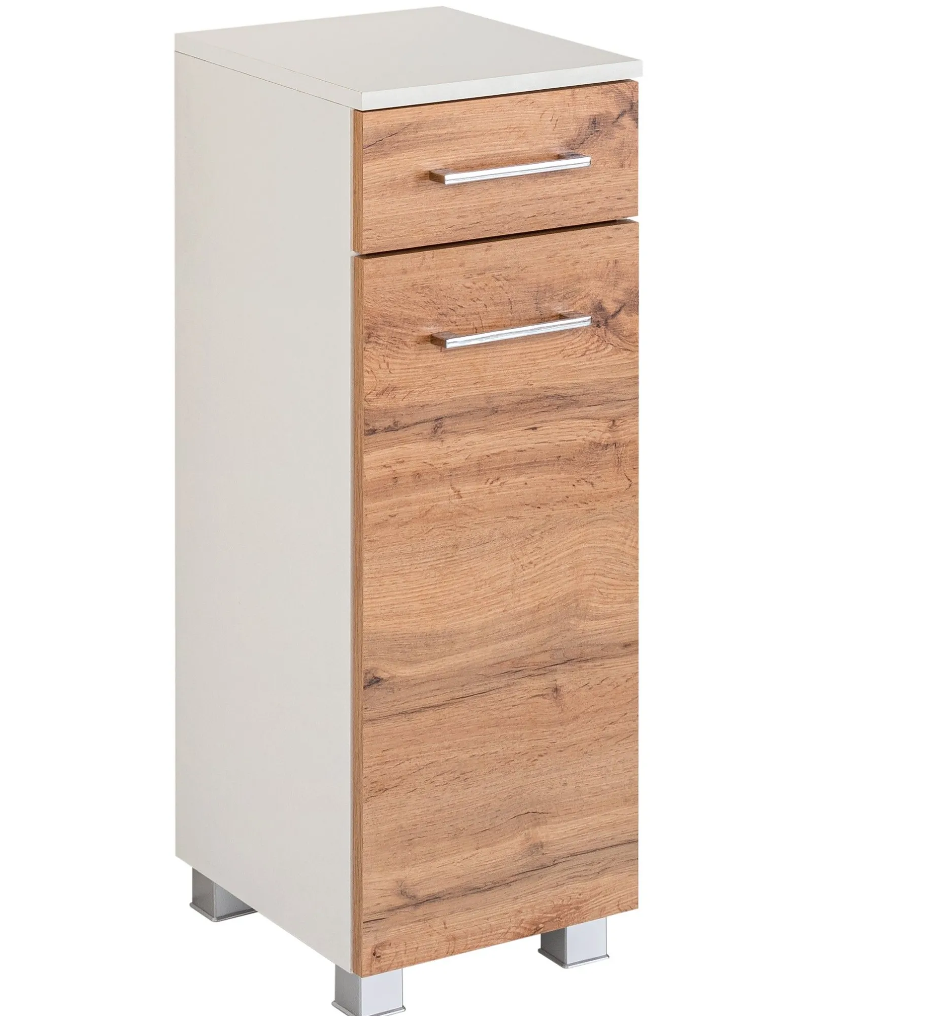 Badezimmerschrank Pares 30cm 1 Tür und 1 Schublade - Eiche weiß/wotan