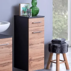 Badezimmerschrank Pares 30cm 1 Tür und 1 Schublade - Graphit/Eiche Rotbraun