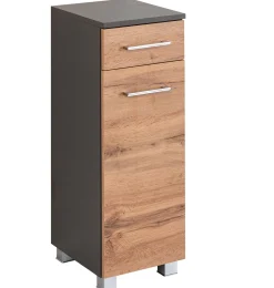Badezimmerschrank Pares 30cm 1 Tür und 1 Schublade - Graphit/Eiche Rotbraun
