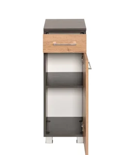 Badezimmerschrank Pares 30cm 1 Tür und 1 Schublade - Graphit/Eiche Rotbraun