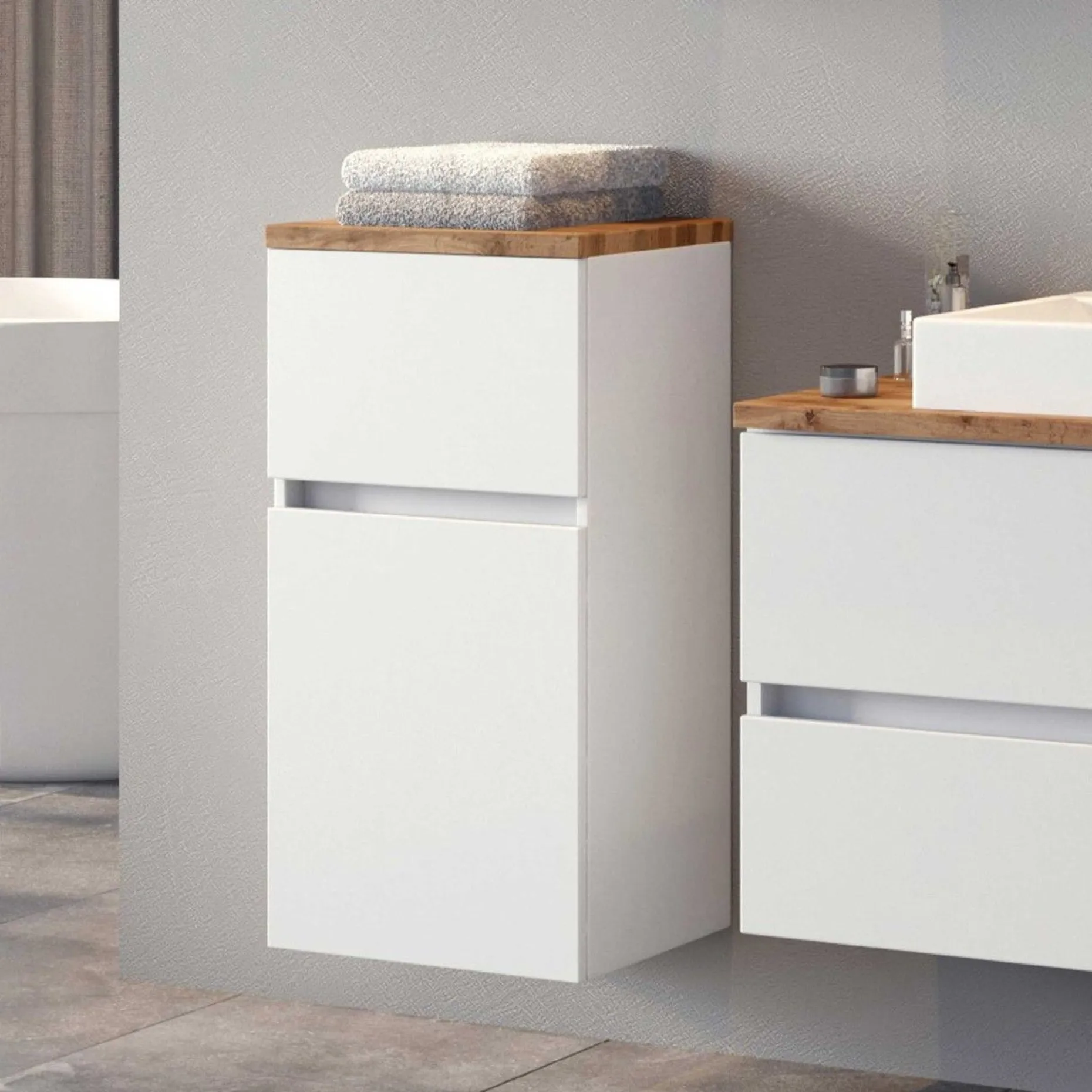 Badezimmerschrank Pisca 40cm 1 Tür und 1 Schublade - weiß