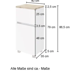 Badezimmerschrank Pisca 40cm 1 Tür und 1 Schublade - Eiche