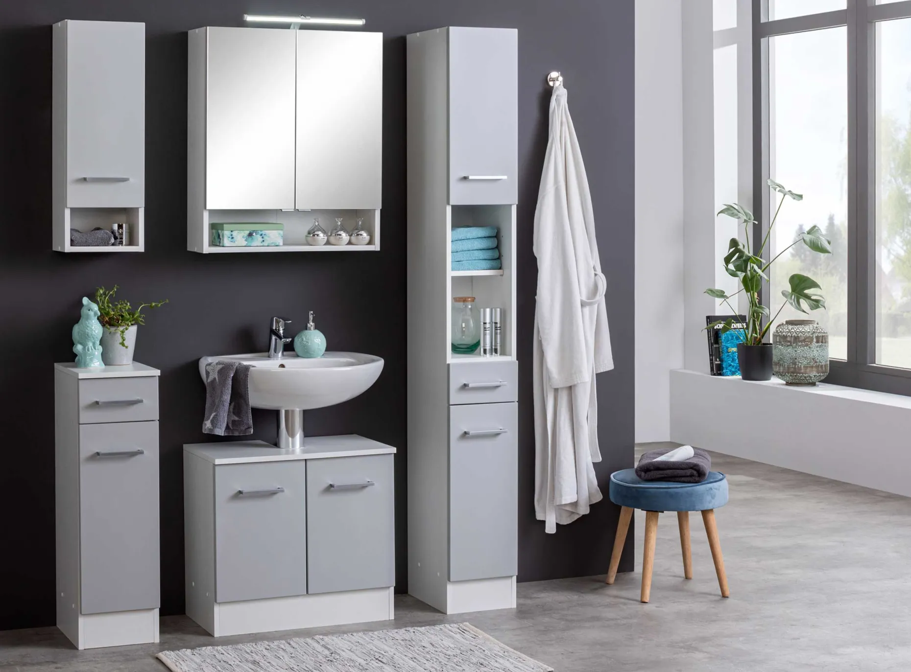 Badezimmerschrank Ricca 25cm 1 Tür und 1 Schublade - weiß/hellgrau