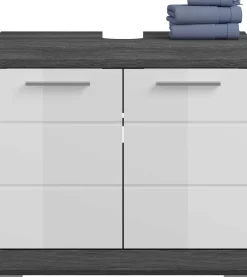 Badezimmerschrank Scout Xonox – Smoke Silver/Weiß Hochglanz – 60x56x34 cm
