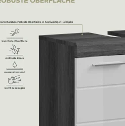 Badezimmerschrank Scout Xonox – Smoke Silver/Weiß Hochglanz – 60x56x34 cm