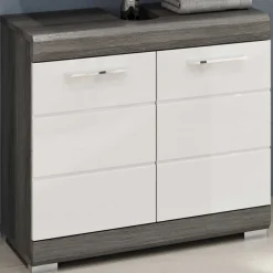 Badezimmerschrank Scout Xonox – Smoke Silver/Weiß Hochglanz – 60x56x34 cm
