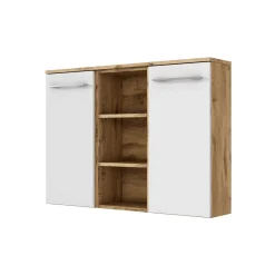 Badezimmerschrank Sefa 90cm 2 Türen - Eiche/Weiß