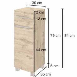 Badezimmerschrank Sefa 30cm 1 Tür und 1 Schublade - wotan Eiche