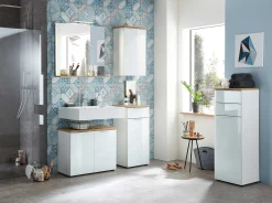 Badezimmerschrank Sepp mit 1 Tür und 1 Schublade - weiß/Eiche